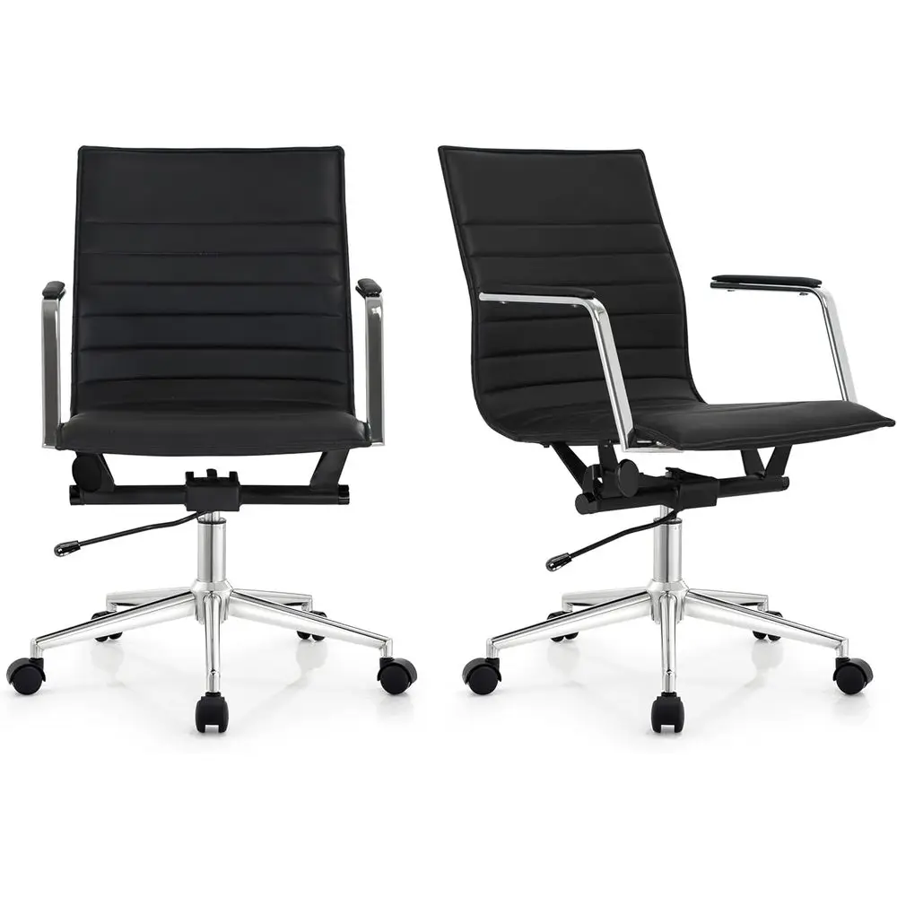 Ribbed Back Upholstered PU Leather Chair with Adjustable Height and Metal Base for Computer Desk and Meetings
Ribbed Back Upholstered PU Leather Chair with Adjustable Height and Metal Base for Computer Desk and Meetings