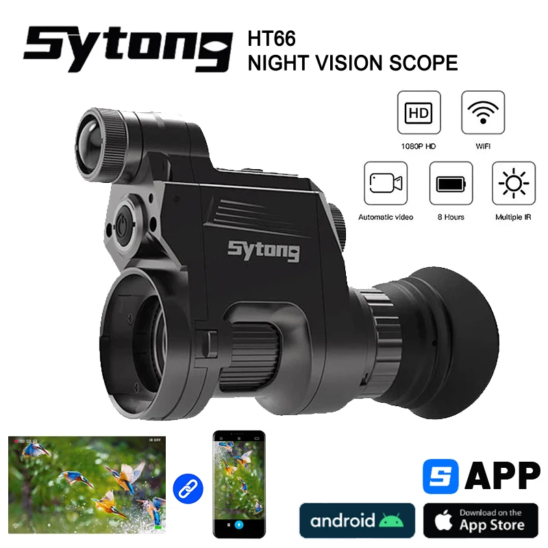 Sytong-Caza Night Vision Scope for Hunting, Monocular, Professional Optics, Night Vision Goggles, Mount on Rifle Sight, HT66
Sytong-Caza Night Vision Scope for Hunting, Monocular, Professional Optics, Night Vision Goggles, Mount on Rifle Sight, HT66
