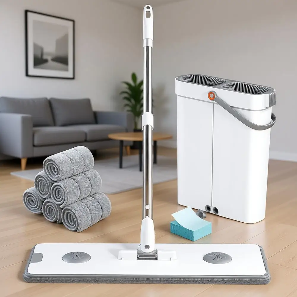 Mop and Bucket System with Wringer Set for Home, Wet Dry Mop, Windows, Walls, Hardwood Floors, RV with 6 Reusable Microfiber Clo
Mop and Bucket System with Wringer Set for Home, Wet Dry Mop, Windows, Walls, Hardwood Floors, RV with 6 Reusable Microfiber Clo