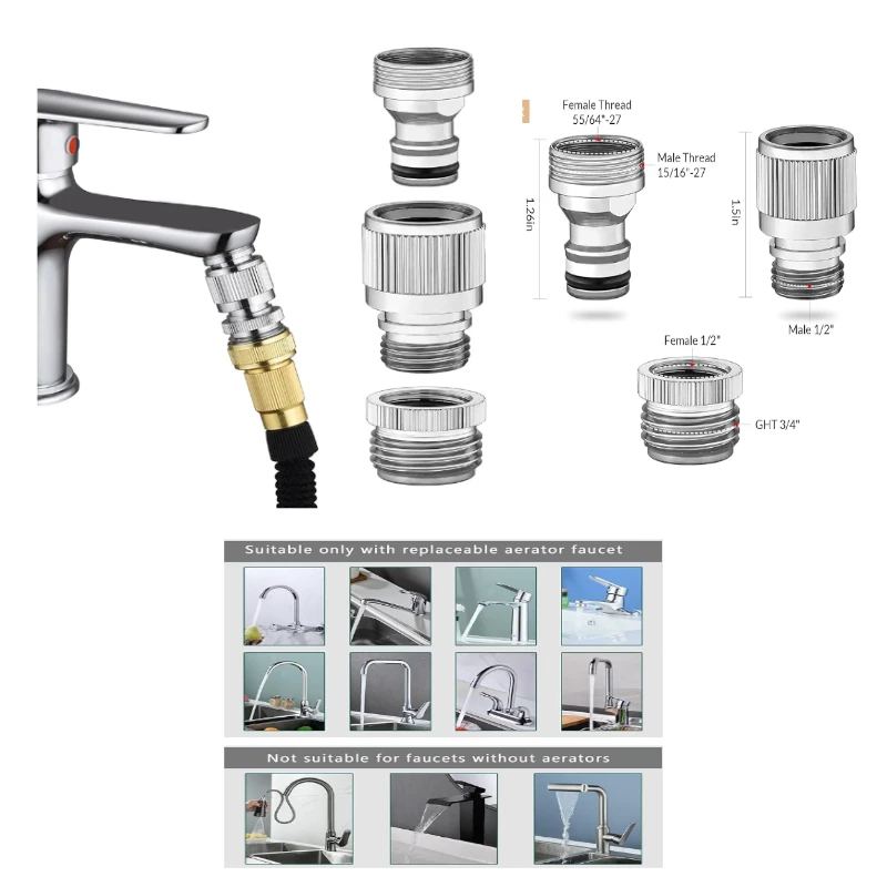 Sink Faucet Quick Connector, Faucet Adapter for Sink Connection, Suitable for Shower Pipes, Garden Hoses, and Washing Machines
Sink Faucet Quick Connector, Faucet Adapter for Sink Connection, Suitable for Shower Pipes, Garden Hoses, and Washing Machines