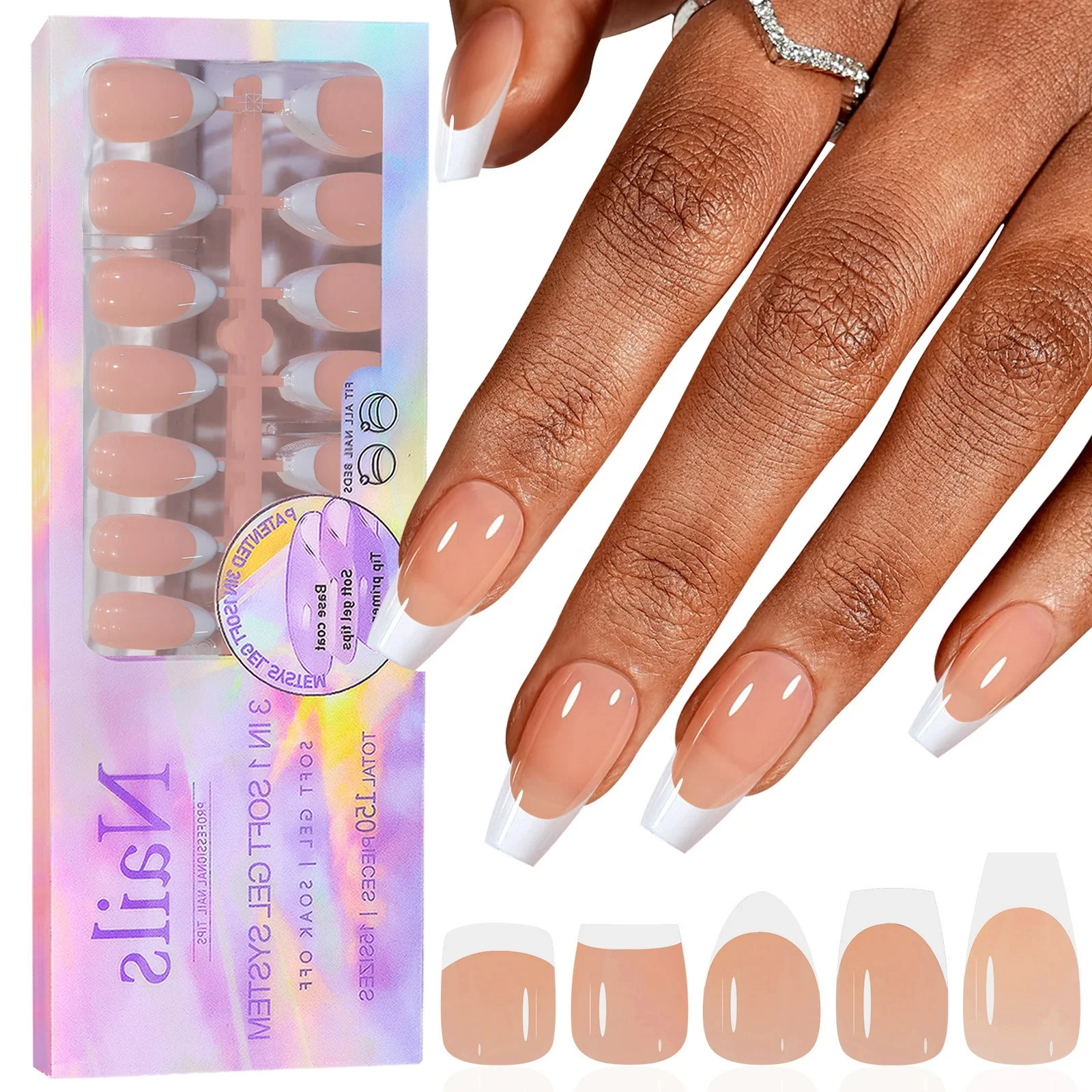 French Tip Press On Nails, 150 шт. Французские гелевые типсы, мягкий гель предварительной формы, не требует напильника, для дизайна ногтей своими руками, 15 размеров
French Tip Press On Nails, 150 шт. Французские гелевые типсы, мягкий гель предварительной формы, не требует напильника, для дизайна ногтей своими руками, 15 размеров