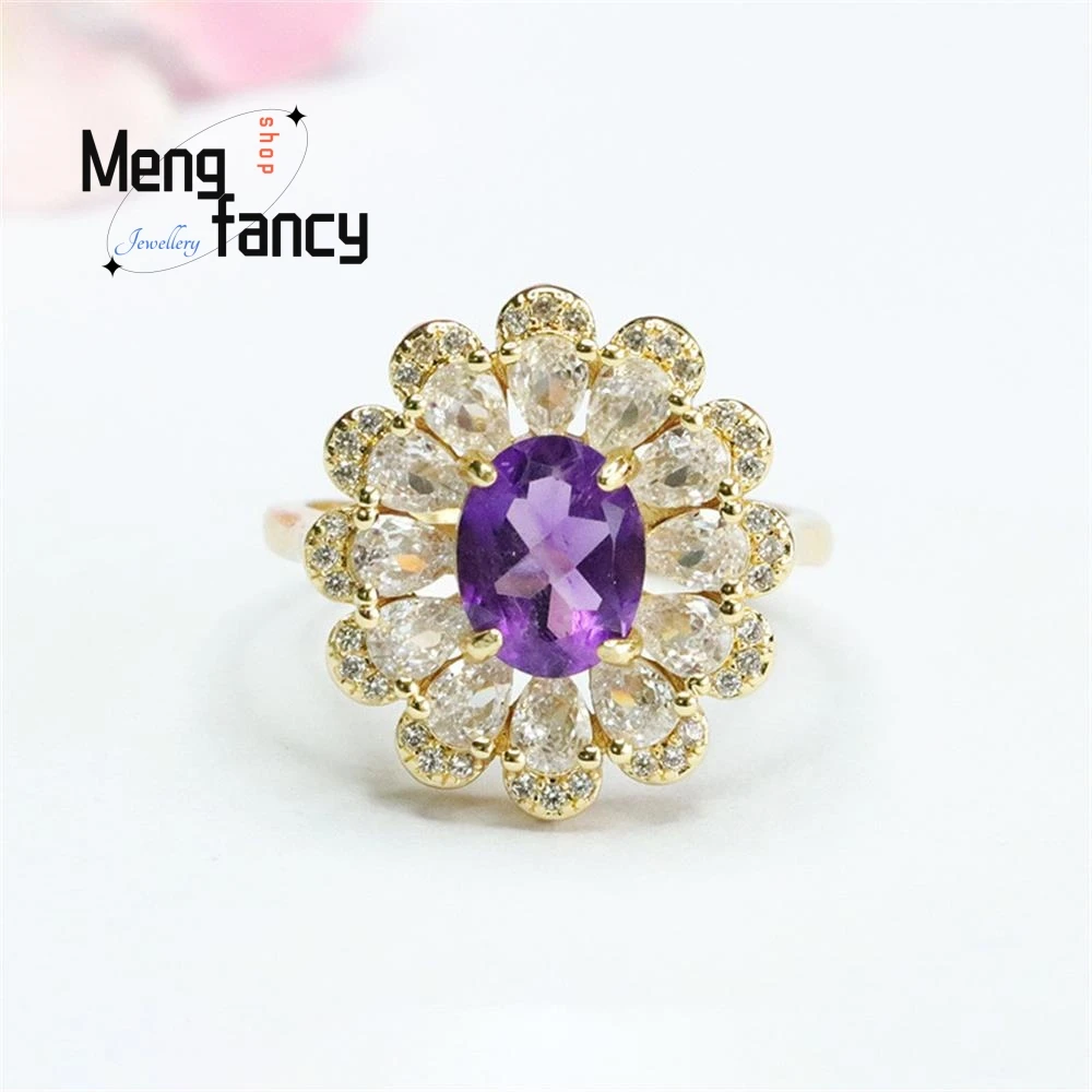 Natural Amethyst Handicraft Luxury Crystal Flower Petal Full Diamond Ring High-grade Exquisite Fashion Fine Jewelry Holiday Gift
Natural Amethyst Handicraft Luxury Crystal Flower Petal Full Diamond Ring High-grade Exquisite Fashion Fine Jewelry Holiday Gift