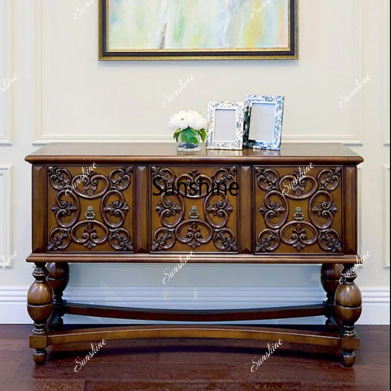 American solid wood entrance cabinet, living room partition sofa storage, carved against the wall
American solid wood entrance cabinet, living room partition sofa storage, carved against the wall