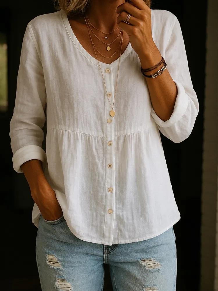 Loose Women's Tops Fashion Solid Color V-neck Button Shirt Spring Autumn Casual Single Breasted Blouses Lady Elegant Top
Loose Women's Tops Fashion Solid Color V-neck Button Shirt Spring Autumn Casual Single Breasted Blouses Lady Elegant Top
