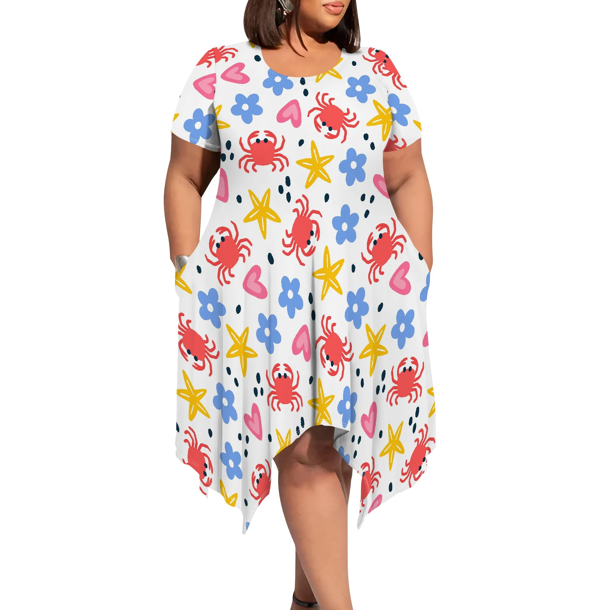 Boho Women's Summer Plus Size Dress Fun Cartoon Print Short Sleeves Round Neck And Pockets For Casual Beach Events
Boho Women's Summer Plus Size Dress Fun Cartoon Print Short Sleeves Round Neck And Pockets For Casual Beach Events