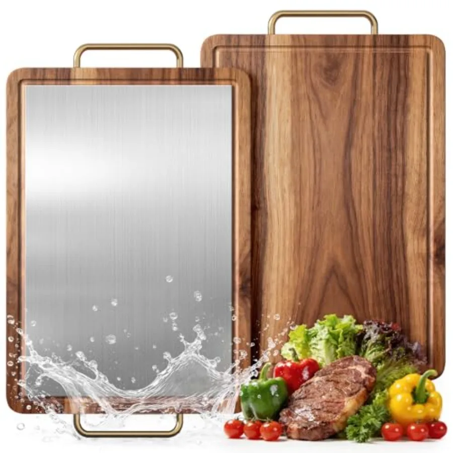 Titanium Cutting Boards for Kitchen Reversible Acacia Wood Cutting Board with Juice Groove and Handle Metal Cutting Board in Bl
Titanium Cutting Boards for Kitchen Reversible Acacia Wood Cutting Board with Juice Groove and Handle Metal Cutting Board in Bl