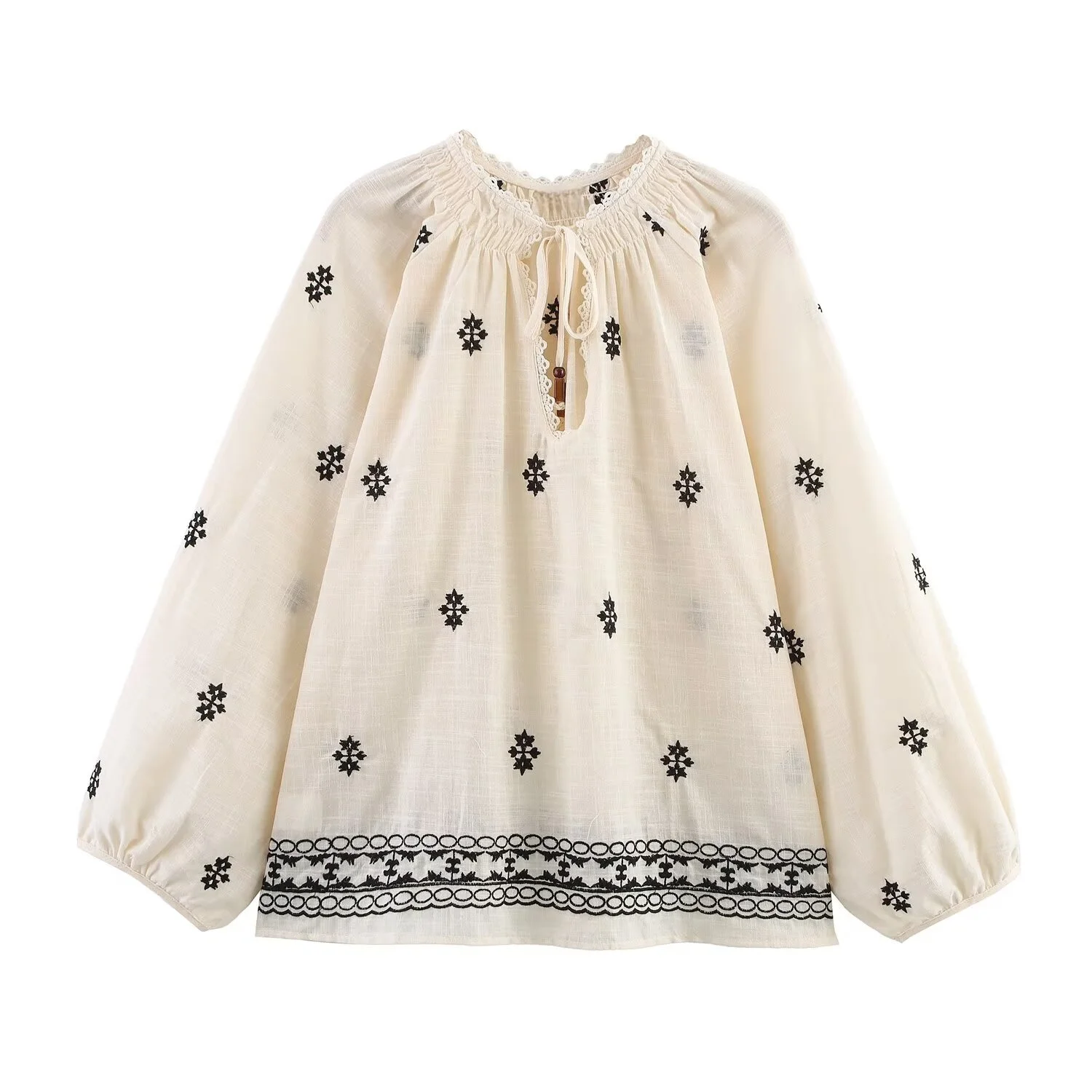 BM&MD&ZA Womens Casual Loose V - neck Long - sleeved Puff - sleeve Embroidered Pull - over Shirt with Neck Tie Decoration
BM&MD&ZA Womens Casual Loose V - neck Long - sleeved Puff - sleeve Embroidered Pull - over Shirt with Neck Tie Decoration