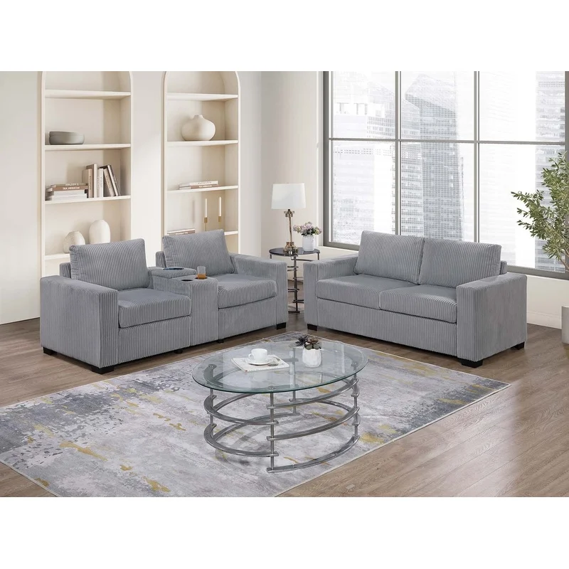 Light Gray Corduroy Sofa Set with Console and Cup Holder, 2-Piece Loveseat Living Room Furniture
Light Gray Corduroy Sofa Set with Console and Cup Holder, 2-Piece Loveseat Living Room Furniture