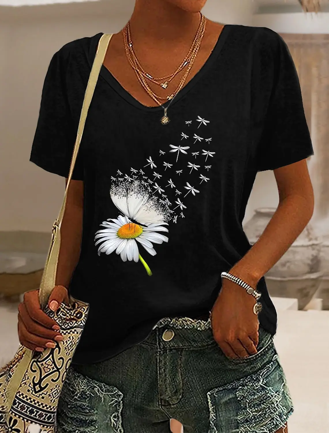 2024Fashion Women's T shirt Floral Butterfly Holiday Weekend Print Black Short Sleeve Basic V-Neck Print T-Shirt Summer Harajuku
2024Fashion Women's T shirt Floral Butterfly Holiday Weekend Print Black Short Sleeve Basic V-Neck Print T-Shirt Summer Harajuku