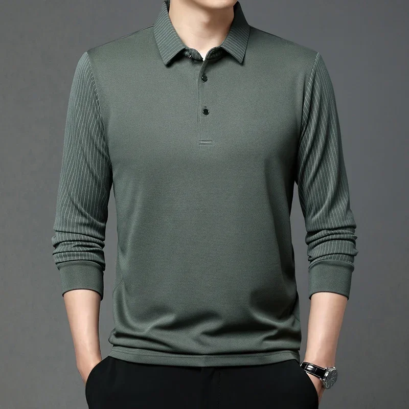 New men's casual solid color long sleeved Polo shirt Fashion solid color lapel top
New men's casual solid color long sleeved Polo shirt Fashion solid color lapel top