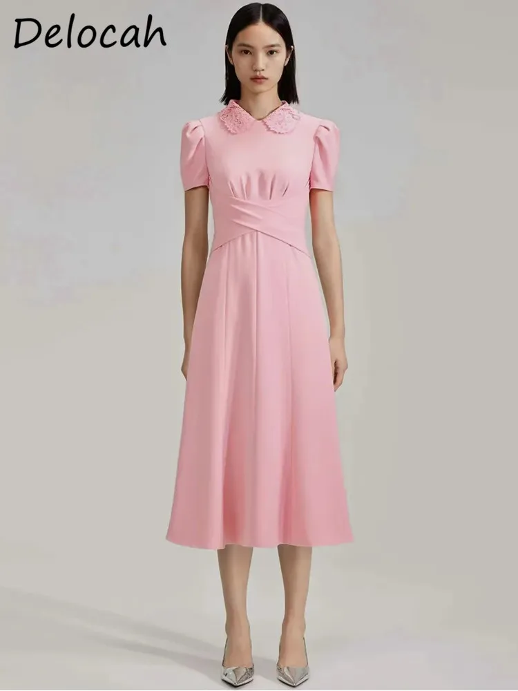 Delocah High Quality Summer Women Fashion Designe Midi Dress Short Sleeve Lace Hollow Out Pink Print Big Swing A-Line Dresses
Delocah High Quality Summer Women Fashion Designe Midi Dress Short Sleeve Lace Hollow Out Pink Print Big Swing A-Line Dresses