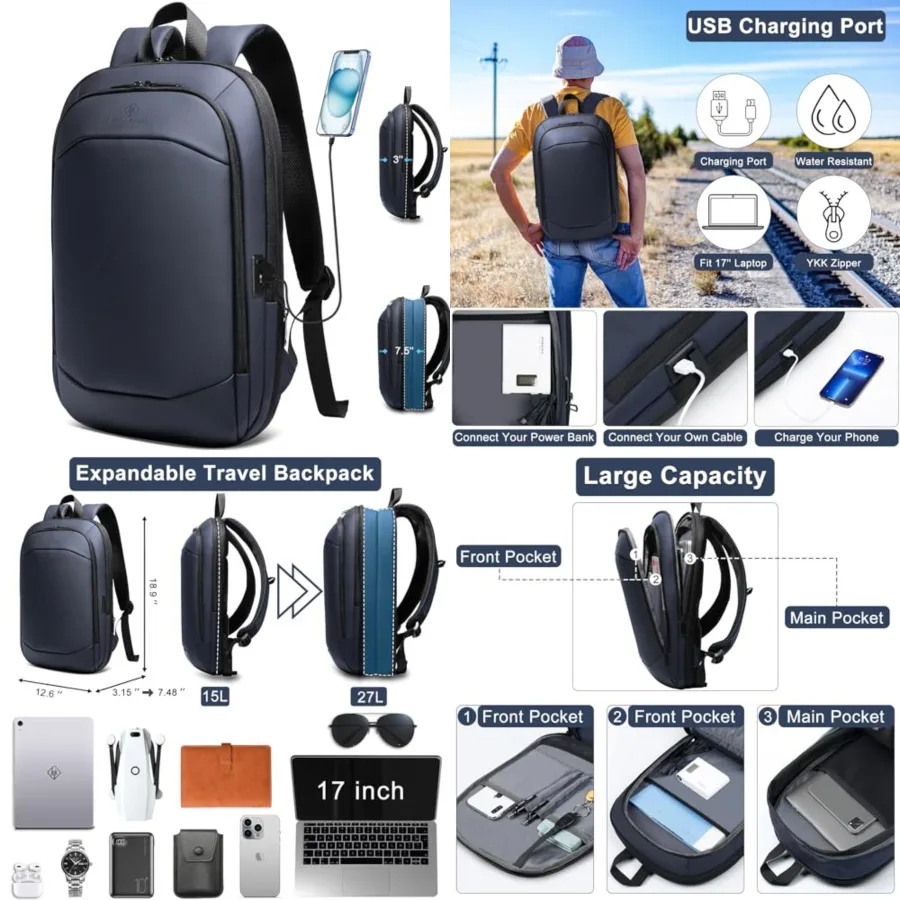 Business Backpack Slim Expandable Waterproof Travel Laptop Backpacks with USB Charger Port Anti-Theft Lightweight Large Work Co
Business Backpack Slim Expandable Waterproof Travel Laptop Backpacks with USB Charger Port Anti-Theft Lightweight Large Work Co
