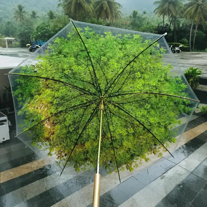 Transparent Printed Leaf Umbrella Long Handle Sunny Rain Dual Purpose Foldable Clear Umbrella High Aesthetic Value Green
Transparent Printed Leaf Umbrella Long Handle Sunny Rain Dual Purpose Foldable Clear Umbrella High Aesthetic Value Green