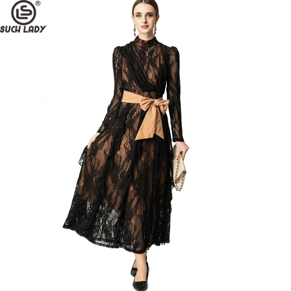Women's Dress Stand Collar Long Sleeves Ruffles Lace Detachable Belt Elegant Fahsion Party Prom Daily wear Vestidos
Women's Dress Stand Collar Long Sleeves Ruffles Lace Detachable Belt Elegant Fahsion Party Prom Daily wear Vestidos