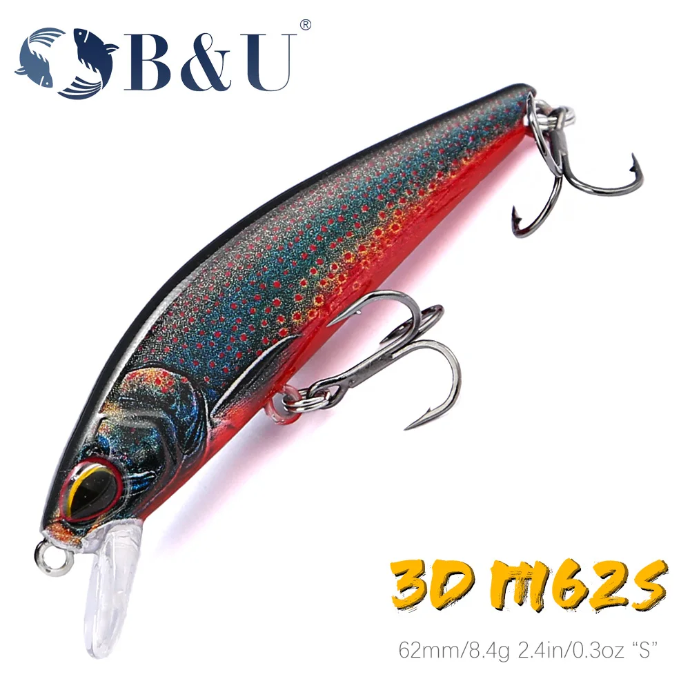 B&U 62mm 8.4g Sinking Minnow Wobblers Fishing Lures Trout Lure and Hard Bait Jerkbait for Perch Fishing Tackle
B&U 62mm 8.4g Sinking Minnow Wobblers Fishing Lures Trout Lure and Hard Bait Jerkbait for Perch Fishing Tackle