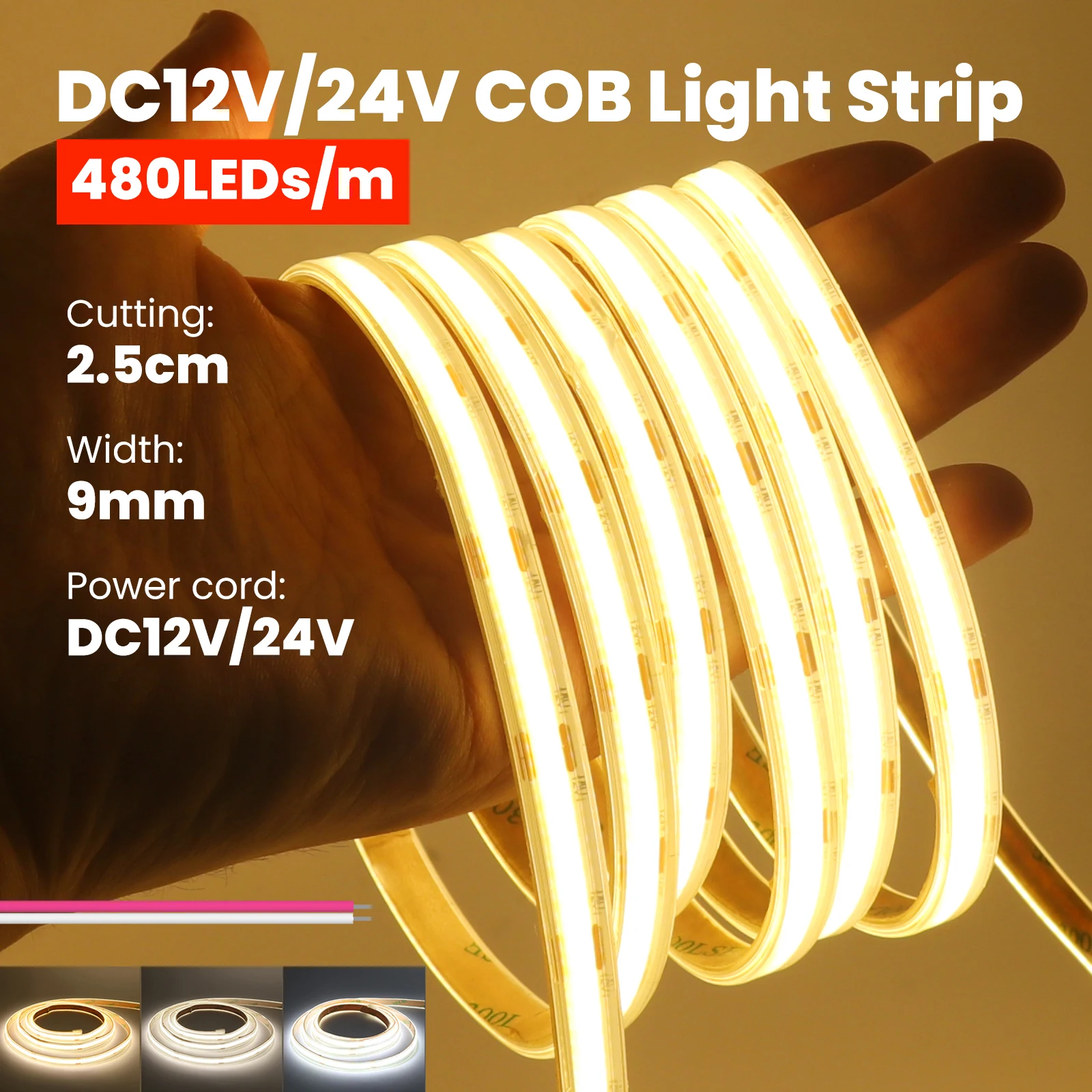 IP67 Водонепроницаемая светодиодная лента COB 12 В 24 В 480 светодиодов Гибкая светодиодная лента с клейкой лентой COB Веревочный светильник
IP67 Водонепроницаемая светодиодная лента COB 12 В 24 В 480 светодиодов Гибкая светодиодная лента с клейкой лентой COB Веревочный светильник
