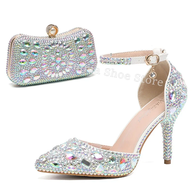 Summer Elegant Pointed Toe Ankle Buckle Sandals Rhinestone Stiletto Heel Party Dress Shoes Women Wedding Bag Set Large Size
Summer Elegant Pointed Toe Ankle Buckle Sandals Rhinestone Stiletto Heel Party Dress Shoes Women Wedding Bag Set Large Size