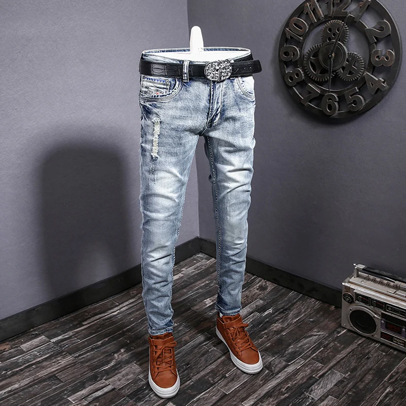 Street Fashion Men Jeans Retro Washed Blue Stretch Slim Fit Ripped Jeans Men Printed Designer Vintage Denim Pants Hombre
Street Fashion Men Jeans Retro Washed Blue Stretch Slim Fit Ripped Jeans Men Printed Designer Vintage Denim Pants Hombre