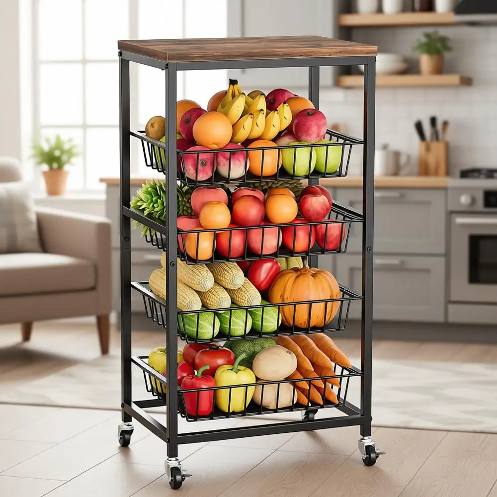 4-Tier Rolling Kitchen Cart with Storage, Pull-Out Baskets and Wooden Top, for Living Room (Brown)
4-Tier Rolling Kitchen Cart with Storage, Pull-Out Baskets and Wooden Top, for Living Room (Brown)