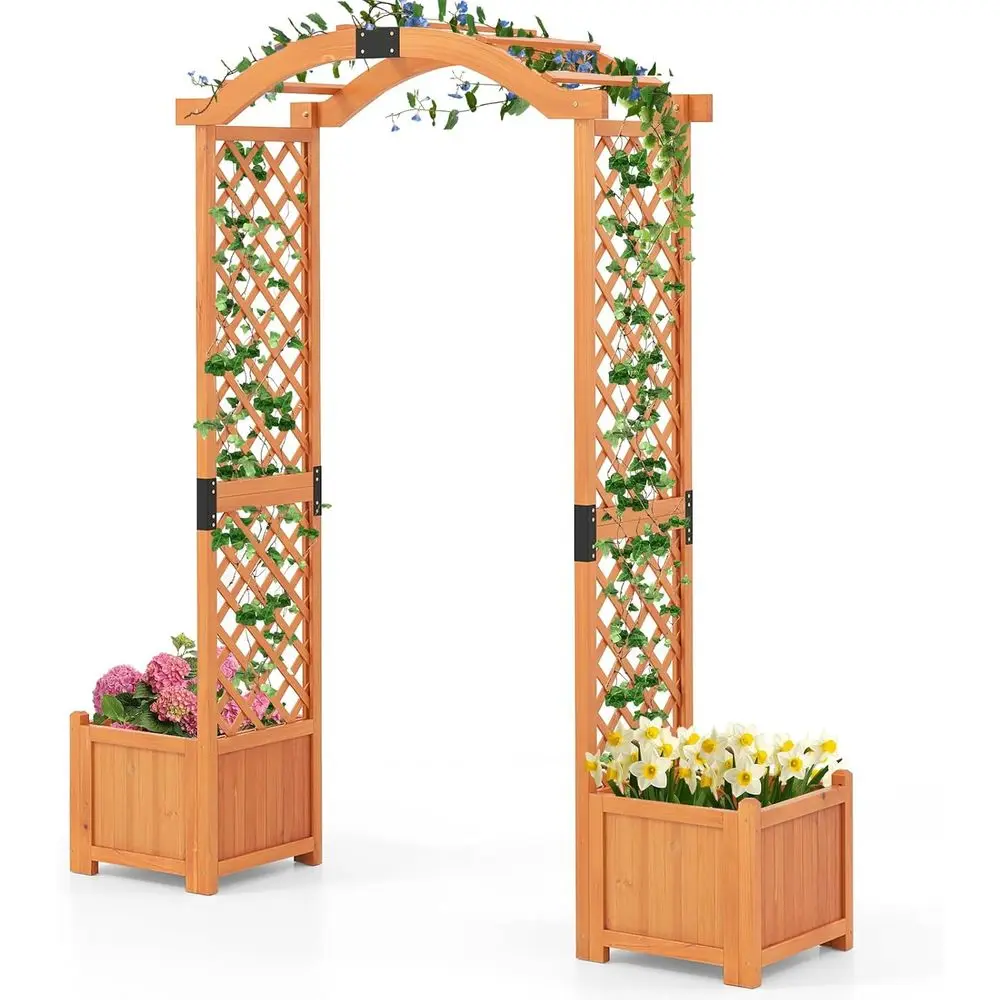 Elegant Wooden Garden Arbor with Trellis, Planter Boxes, and Raised Bed for Climbing Plants, Ideal for Outdoor Decor and Events
Elegant Wooden Garden Arbor with Trellis, Planter Boxes, and Raised Bed for Climbing Plants, Ideal for Outdoor Decor and Events