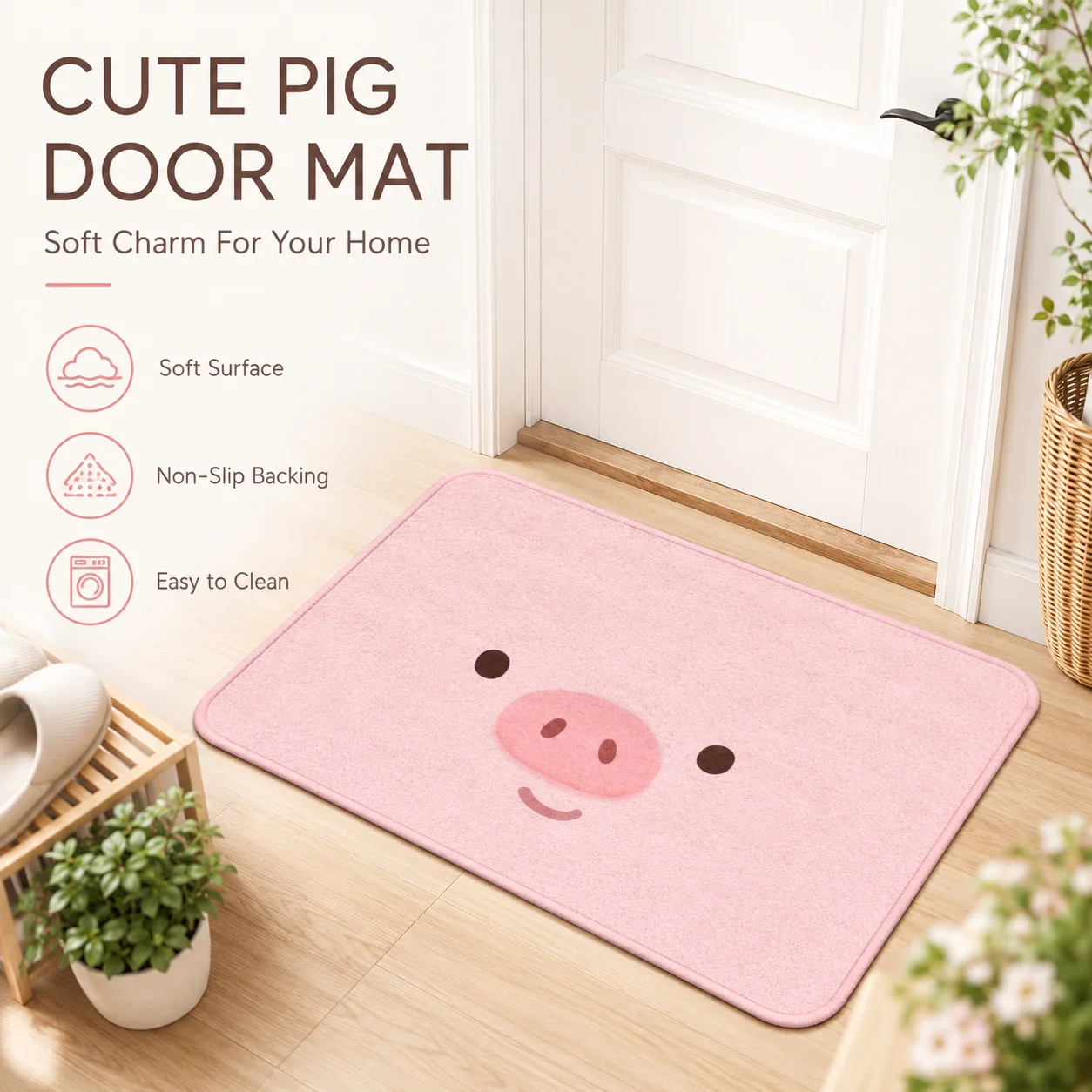 Cute Pink Pig Door Mat 2D Flat Printed Felt Welcome Entrance Rug Minimalist Animal Floor Carpet For Bedroom Bathroom Decor
Cute Pink Pig Door Mat 2D Flat Printed Felt Welcome Entrance Rug Minimalist Animal Floor Carpet For Bedroom Bathroom Decor
