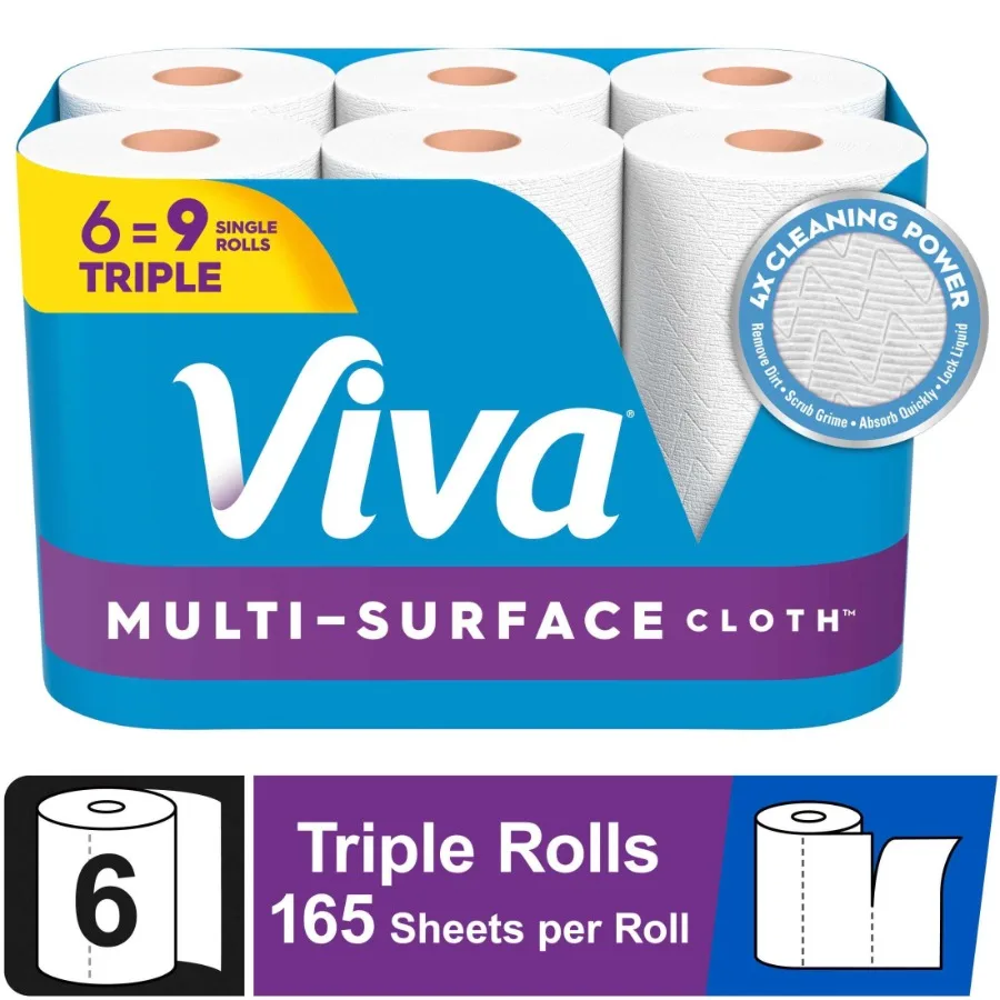 Multi-Surface Cloth Paper Towels 6 Triple Rolls 165 Sheets per Roll
Multi-Surface Cloth Paper Towels 6 Triple Rolls 165 Sheets per Roll
