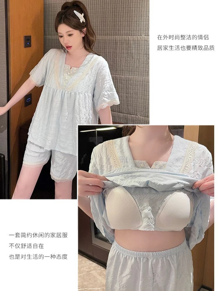 M-5XL 110kg Plus Size Pajamas with Chest Pads Women Summer Short Sleeves Sleepwear Princess Style Loose Loungewear Two-Piece Set
M-5XL 110kg Plus Size Pajamas with Chest Pads Women Summer Short Sleeves Sleepwear Princess Style Loose Loungewear Two-Piece Set