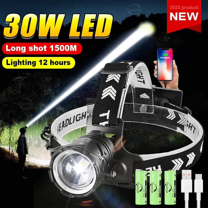 New High Power Led Flashlight on Head Rechargeable Type-C Withe Laser Headlamp Outdoor Emergency Zoomable Head Lantern Use 18650
New High Power Led Flashlight on Head Rechargeable Type-C Withe Laser Headlamp Outdoor Emergency Zoomable Head Lantern Use 18650