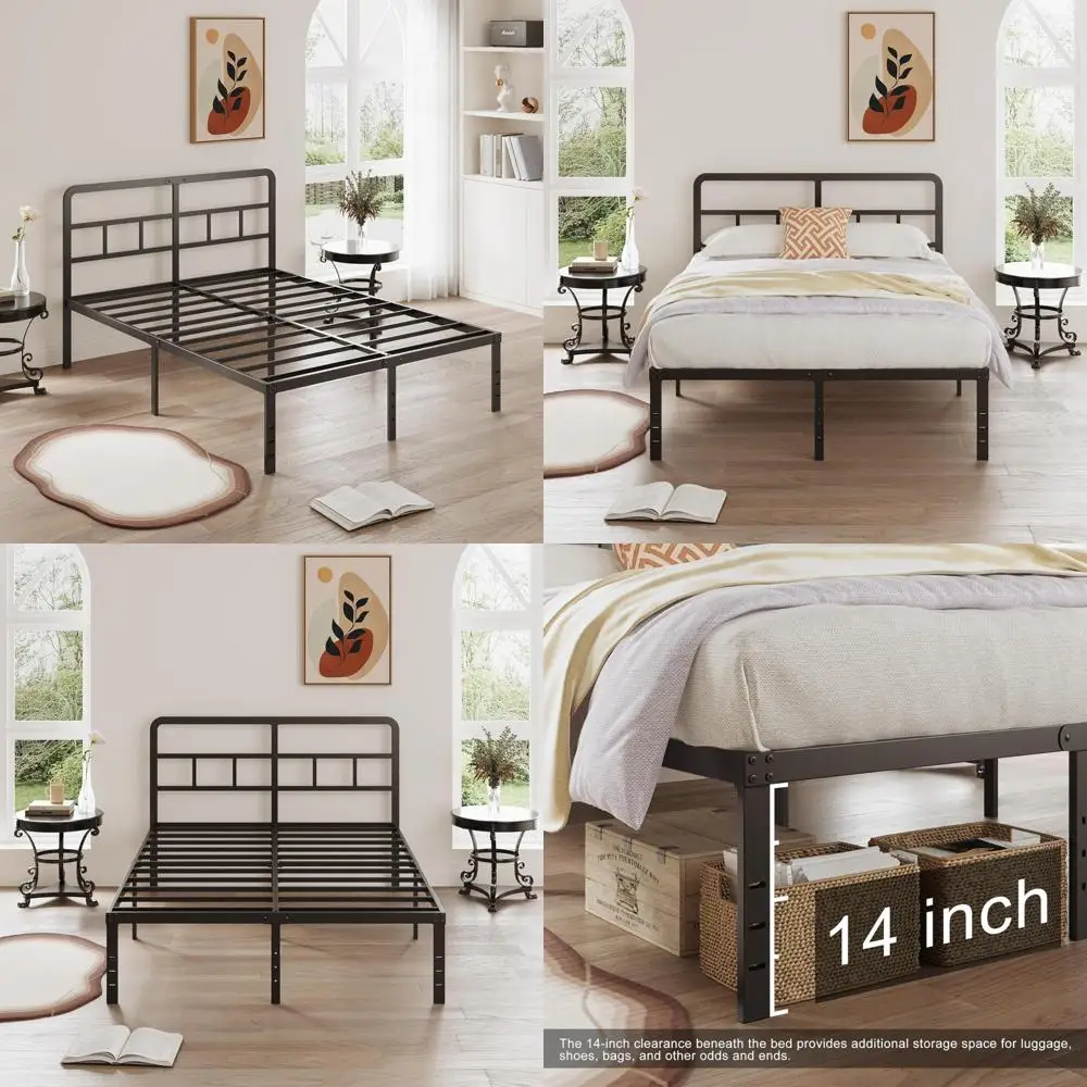 Sturdy Metal Queen Bed Frame with Headboard, No Box Spring Required, Heavy Duty Platform Bed with Steel Slats for Mattress Suppo 
Sturdy Metal Queen Bed Frame with Headboard, No Box Spring Required, Heavy Duty Platform Bed with Steel Slats for Mattress Suppo