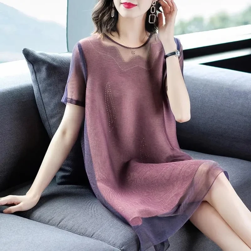 2025 Summer Dress New 4XL Large Size Loose Women Chiffon Pleated Dresses Short Sleeve Female Mother Temperament mesh Vestidos
2025 Summer Dress New 4XL Large Size Loose Women Chiffon Pleated Dresses Short Sleeve Female Mother Temperament mesh Vestidos