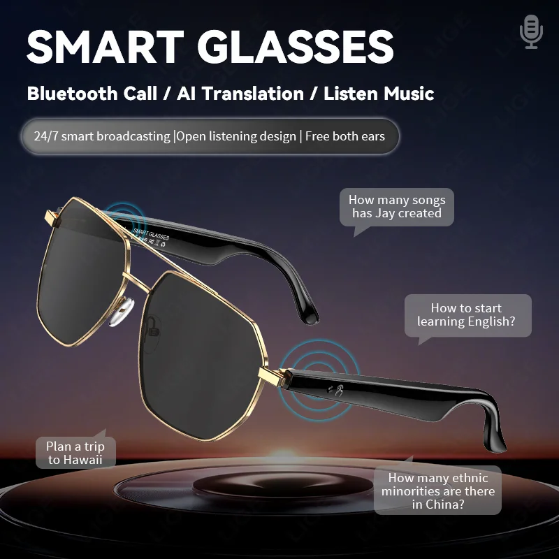 Умные очки LIGE, интеллектуальный перевод AI, беспроводные Bluetooth-очки, встроенный микрофон, динамики, гарнитура, солнцезащитные очки для мужчин и женщин
Умные очки LIGE, интеллектуальный перевод AI, беспроводные Bluetooth-очки, встроенный микрофон, динамики, гарнитура, солнцезащитные очки для мужчин и женщин