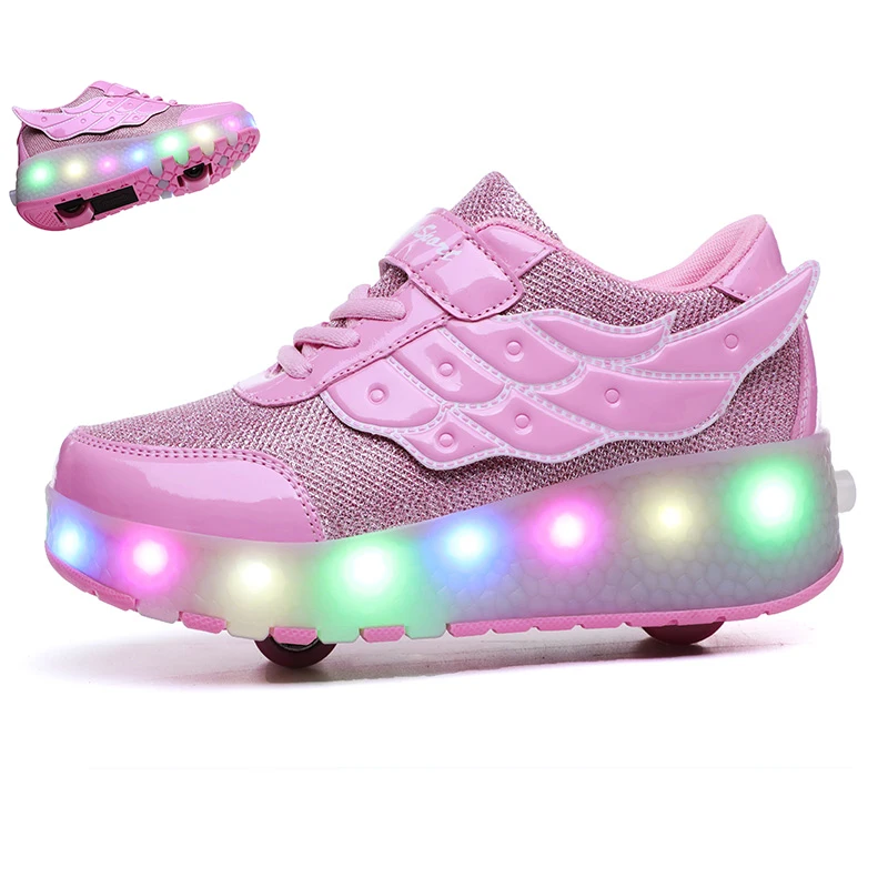 New Style Pink USB Charging Shoe Fashion Girls Boys Women LED Light Roller Skate Shoes Children Kids Sneakers With Wings Wheels
New Style Pink USB Charging Shoe Fashion Girls Boys Women LED Light Roller Skate Shoes Children Kids Sneakers With Wings Wheels
