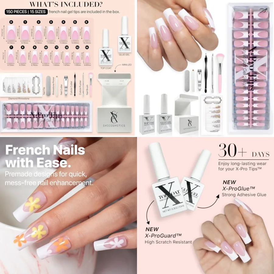 Cosmetics French Tip Press On Nails – Pink Series, Medium Square Fake Nails X-Pro Tips Starter Kit | 150PCS, 15 Sizes, 5 Styles
Cosmetics French Tip Press On Nails – Pink Series, Medium Square Fake Nails X-Pro Tips Starter Kit | 150PCS, 15 Sizes, 5 Styles