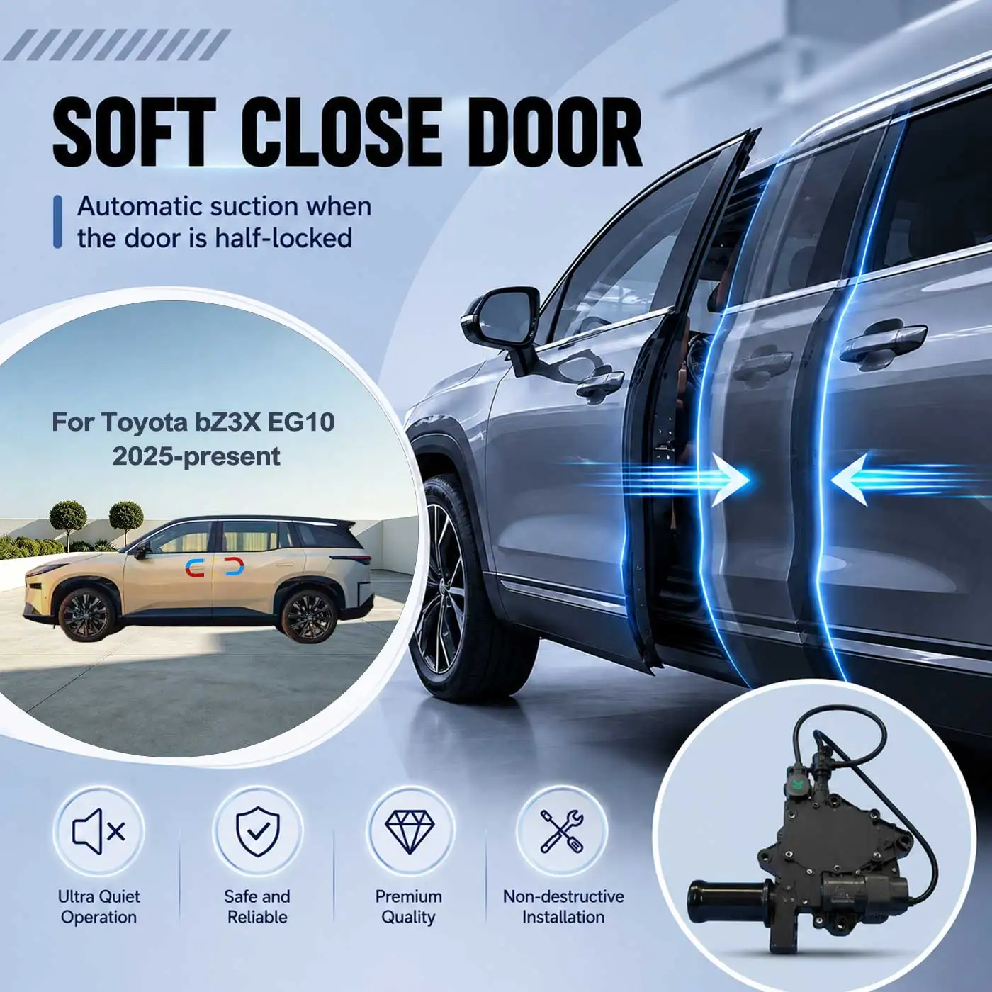 For Toyota bZ3X EG10 2025-present Electric Soft Close Door Auto Pull-In Suction Lock Intelligent Silent Closer Kit
For Toyota bZ3X EG10 2025-present Electric Soft Close Door Auto Pull-In Suction Lock Intelligent Silent Closer Kit