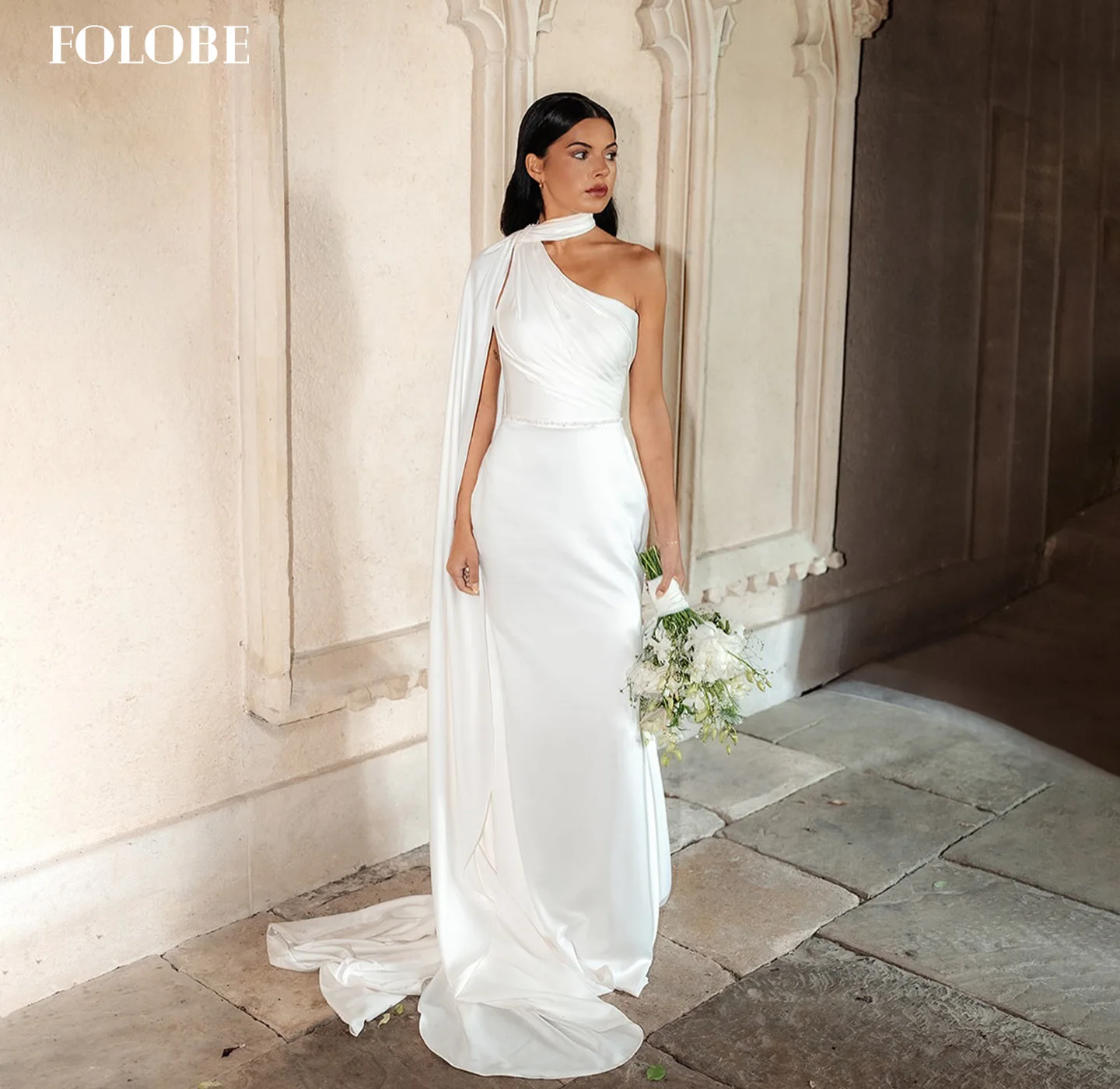 FOLOBE Irregular Neck Mermaid with Shiny Stain Cape Pleated Wedding Dresses Bridal Gown vestidos de noche Customized
FOLOBE Irregular Neck Mermaid with Shiny Stain Cape Pleated Wedding Dresses Bridal Gown vestidos de noche Customized
