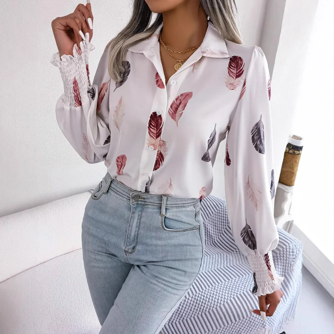 2025 New Feather Printed Lantern Sleeve Lapel Shirt Office Lady Women Tops Lantern Sleeve Blusa Victoriana
2025 New Feather Printed Lantern Sleeve Lapel Shirt Office Lady Women Tops Lantern Sleeve Blusa Victoriana