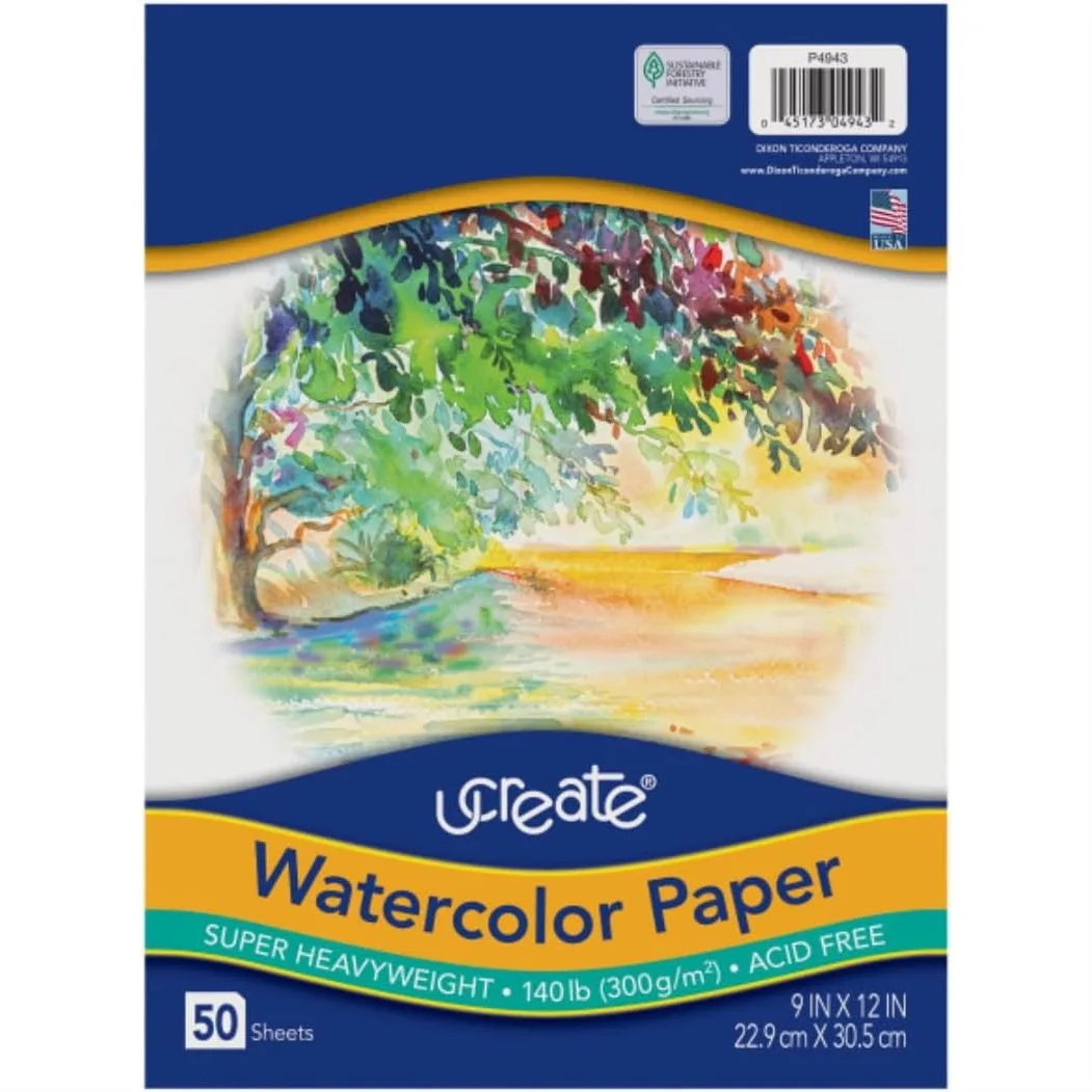 Watercolor Paper 140lb 9x12, 50 Sheets for Wet Media, Sturdy Loose Pages for Classroom
Watercolor Paper 140lb 9x12, 50 Sheets for Wet Media, Sturdy Loose Pages for Classroom