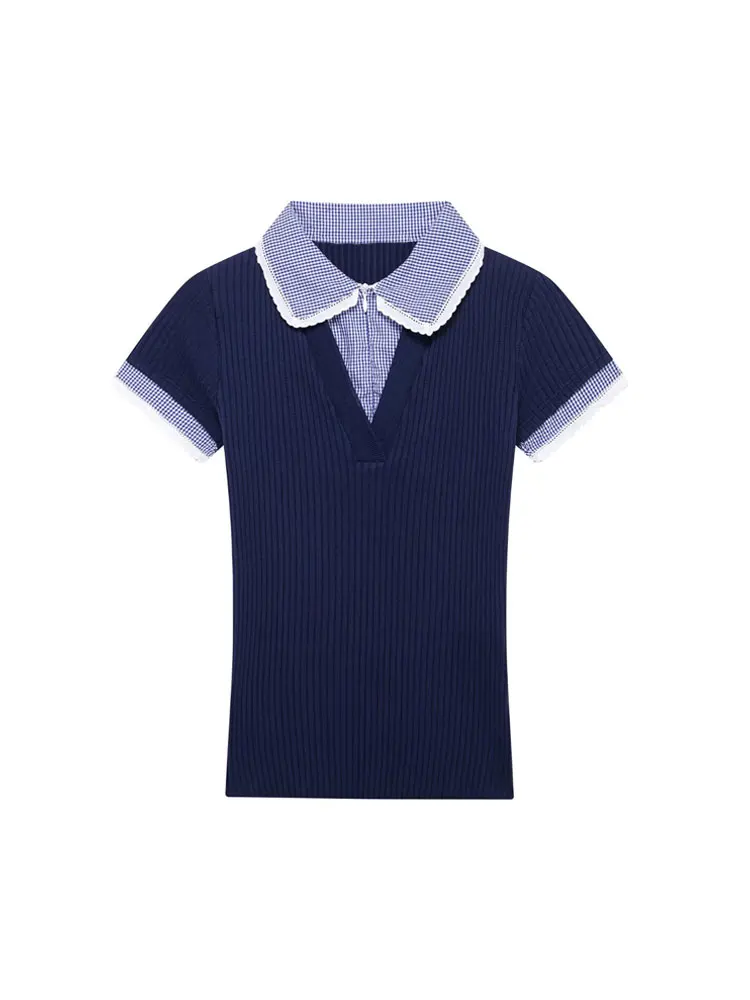 TRZA Women's Patchwork Knit Sweater with Front Zipper Peter Pan Collar Short Sleeve Fashion Pullover Chic Top
TRZA Women's Patchwork Knit Sweater with Front Zipper Peter Pan Collar Short Sleeve Fashion Pullover Chic Top