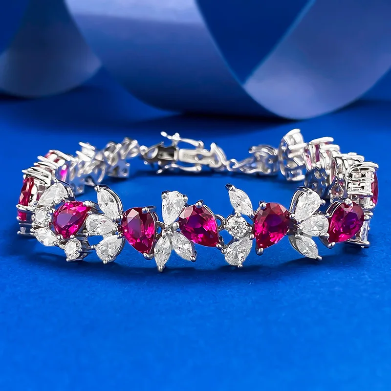New Design Flower Shape Ruby Bracelets S925 Sterling Silver Zircon Tennis Bracelet for Women
New Design Flower Shape Ruby Bracelets S925 Sterling Silver Zircon Tennis Bracelet for Women