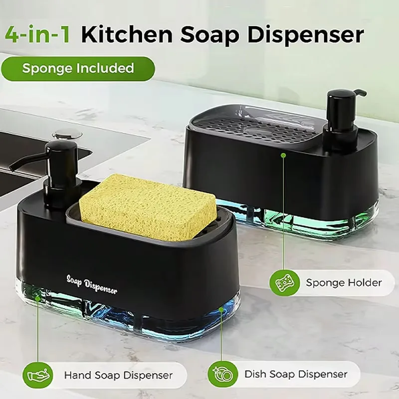 Hand and Dish Soap Dispenser Set Dual Soap Dispenser with Sponge Holder 3-in-1 Countertop Soap Pump Dispenser for Kitchen Sink
Hand and Dish Soap Dispenser Set Dual Soap Dispenser with Sponge Holder 3-in-1 Countertop Soap Pump Dispenser for Kitchen Sink