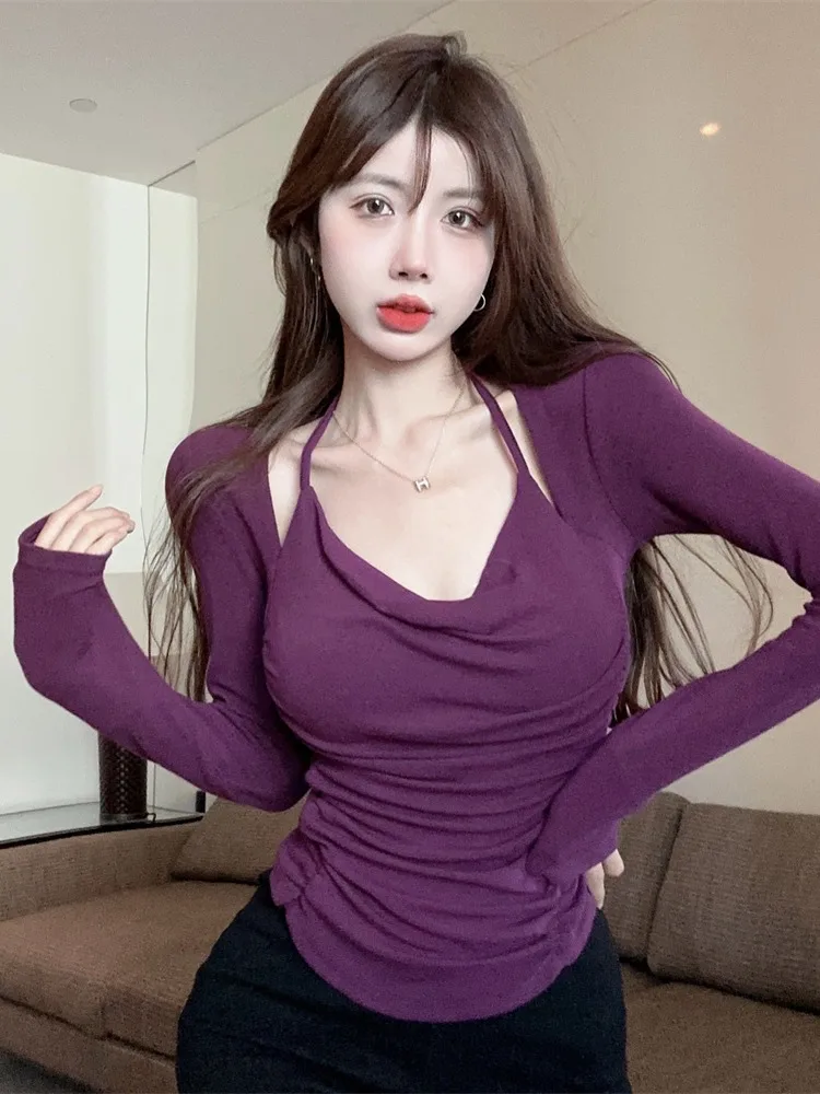 Spicy Girl Neck Hanging Design Unique Personality Women's Long Sleeve T-Shirt Base Shirt Autumn New Style Simple Commute Style
Spicy Girl Neck Hanging Design Unique Personality Women's Long Sleeve T-Shirt Base Shirt Autumn New Style Simple Commute Style