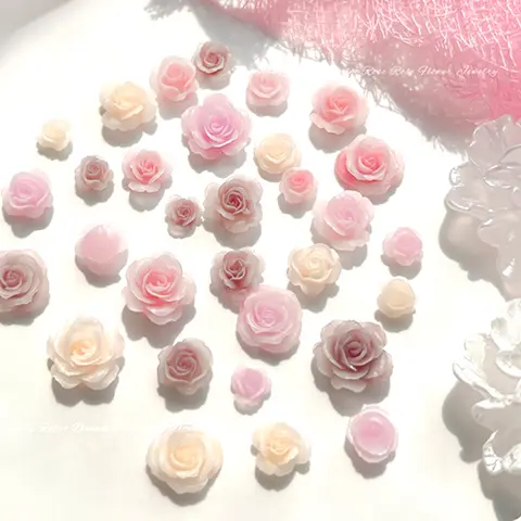 Breloques pour Nail Art, fleur de Rose, décorations, bijoux 3D, résine à dos plat, strass, accessoires pour ongles, fournitures de manucure à faire soi-même, 50 pièces