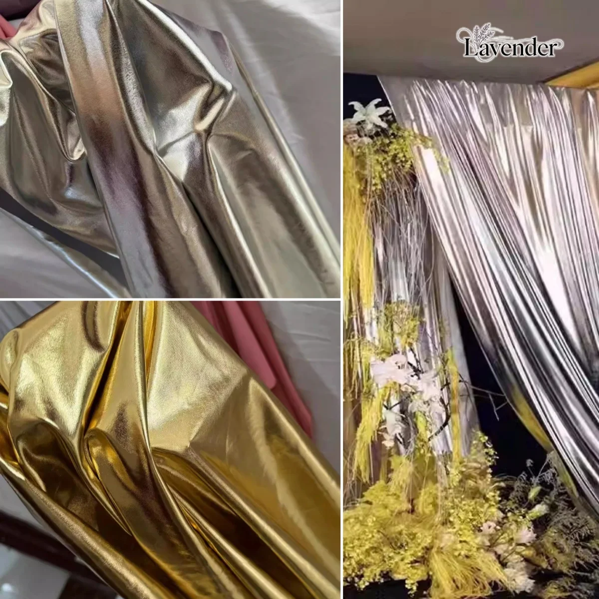 High end spandex gold elastic background fabric mirror leather fabric wedding stage decoration ceiling decorative fabric curtain
High end spandex gold elastic background fabric mirror leather fabric wedding stage decoration ceiling decorative fabric curtain