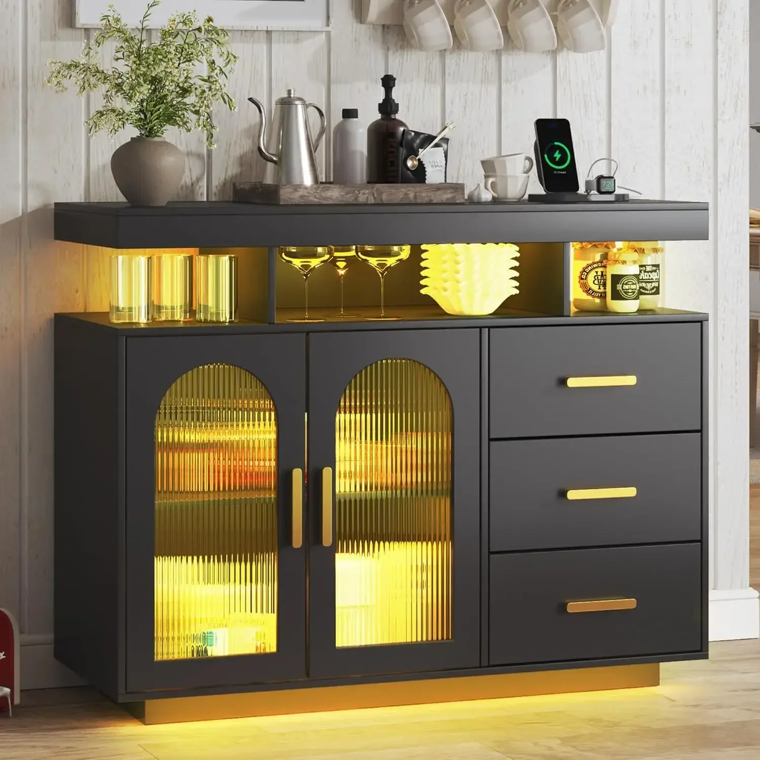 LED Sideboard Buffet with Charging Station, Smart Bar Cabinet with Auto RGB Lighted, Coffee Bar with 3 Drawers/Adjustable Shelf
LED Sideboard Buffet with Charging Station, Smart Bar Cabinet with Auto RGB Lighted, Coffee Bar with 3 Drawers/Adjustable Shelf