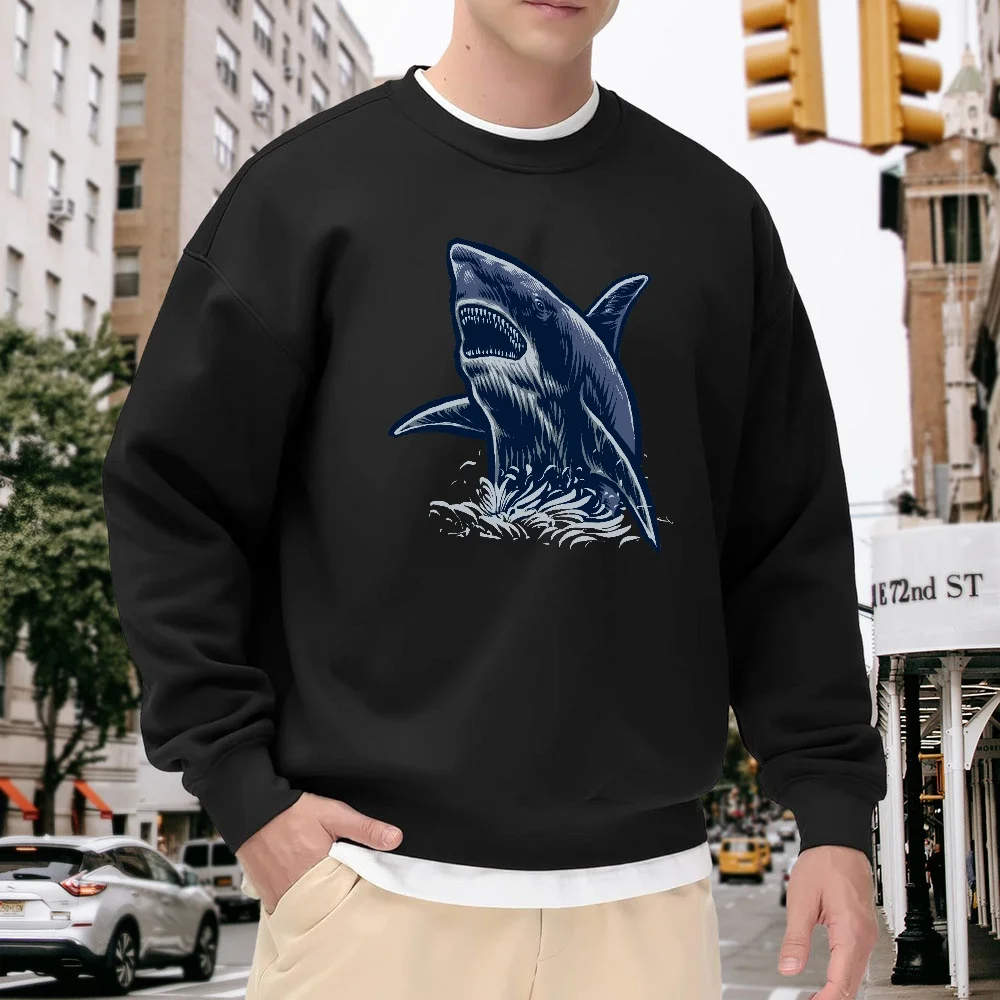 Men's Black Round-Neck Sweatshirt with Shark Print, Loose Casual Top, Street Fashion Style, Versatile and Comfortable for Everyday Wear, Sporty and Stylish with Unique Print Design
Men's Black Round-Neck Sweatshirt with Shark Print, Loose Casual Top, Street Fashion Style, Versatile and Comfortable for Everyday Wear, Sporty and Stylish with Unique Print Design