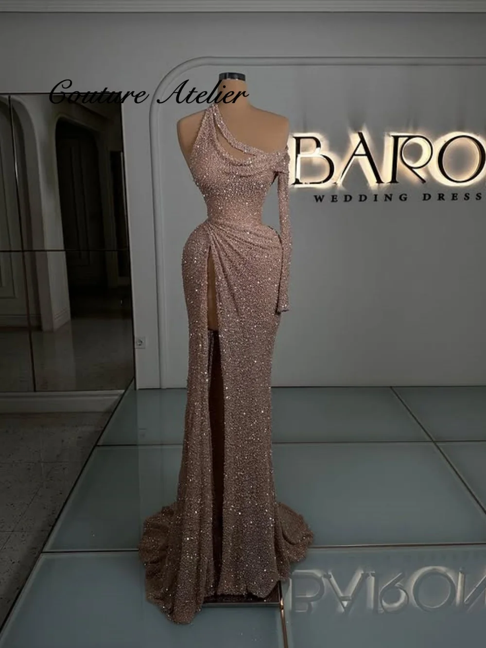 Stunning Dusty Rose Shiny Cut Out Long Maxi Prom Gowns With Side Slit Sexy Sequined One Shoulder Evening Party Dress Customized
Stunning Dusty Rose Shiny Cut Out Long Maxi Prom Gowns With Side Slit Sexy Sequined One Shoulder Evening Party Dress Customized