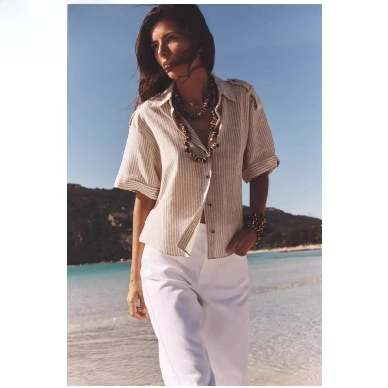 New Summer 2025 Women's Metal Color Line Pattern Long Sve Turn-down Collar irt Loose Fit Commute Sle UV Protection
New Summer 2025 Women's Metal Color Line Pattern Long Sve Turn-down Collar irt Loose Fit Commute Sle UV Protection