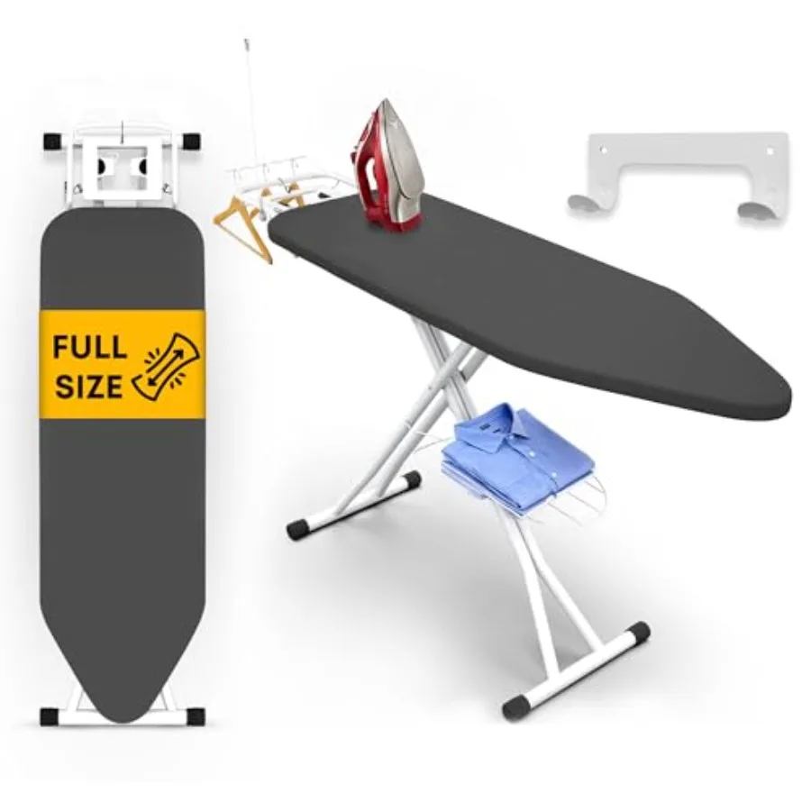 Full Size Ironing Board 54" X 13" with Wall Mount Hanger Full Metal Construction Iron Board Built in Iron Caddy Heat and Scorch
Full Size Ironing Board 54" X 13" with Wall Mount Hanger Full Metal Construction Iron Board Built in Iron Caddy Heat and Scorch
