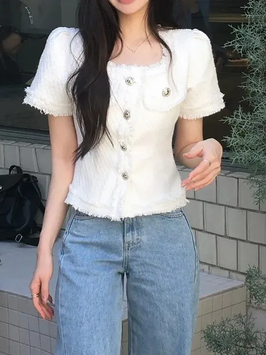 Korean Style Short Sleeve Coat Women's Summer Thick Tweed Square Collar Single Button Short Length Fashion Outerwear
Korean Style Short Sleeve Coat Women's Summer Thick Tweed Square Collar Single Button Short Length Fashion Outerwear