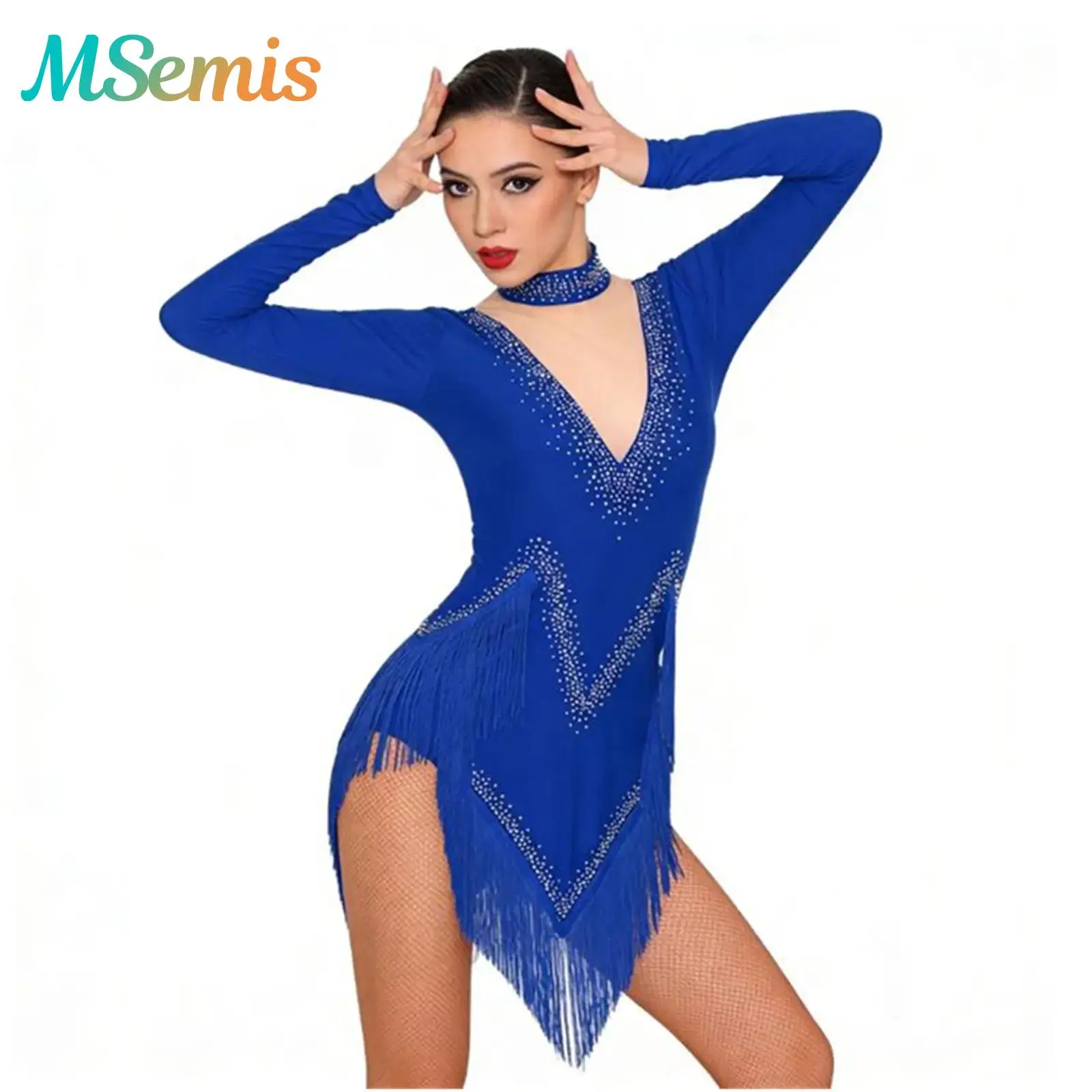 Womens Adult Tassel Latin Performance Costume Shiny Rhinestones Long Sleeve Irregular Hem Tango Samba Dance Leotards Dresses
Womens Adult Tassel Latin Performance Costume Shiny Rhinestones Long Sleeve Irregular Hem Tango Samba Dance Leotards Dresses